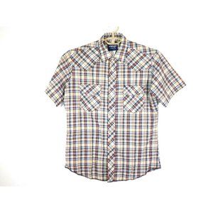 Wrangler Western Pearl Snap Button Shirt Long Sleeve Blue & Tan Plaid